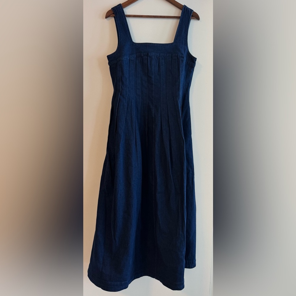 Skies Are Blue Indigo Pleaded Denim Dress with Copper Accent NWT 👖💙